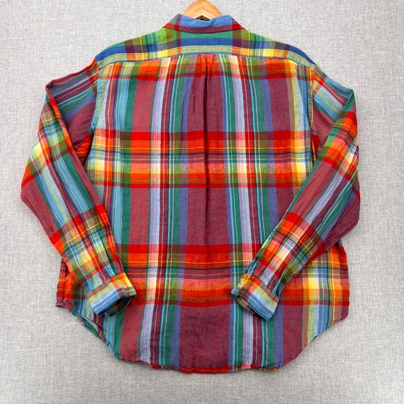 VTG Polo Ralph Lauren Madras Plaid Linen Shirt Men XXL Multicolor Prep Summer - Picture 5 of 9